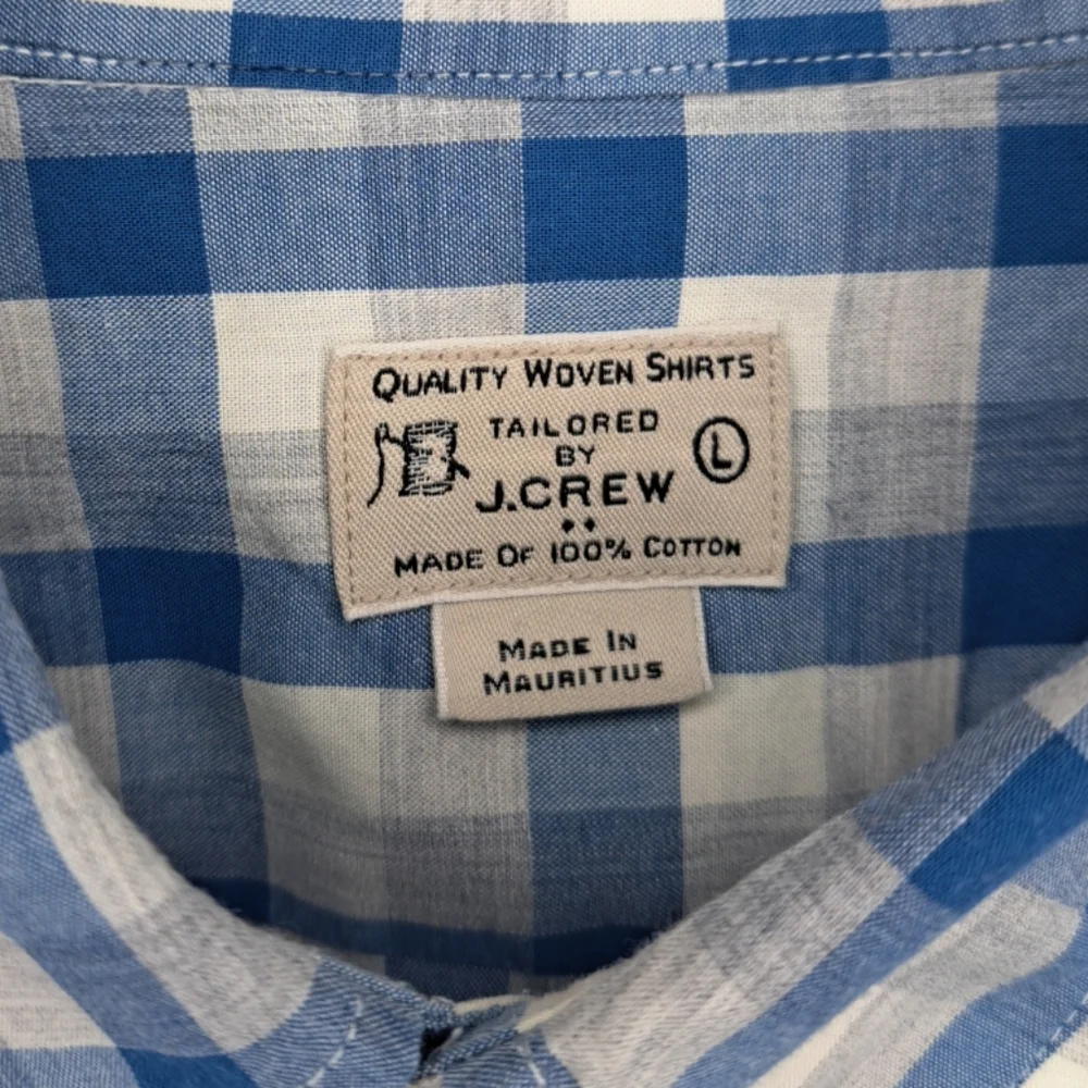 J. Crew Men's Shirt Button-up Blue Cream Business Casual Long Slv Lightweight L